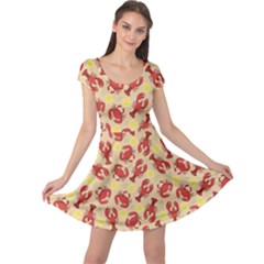 Red Lobster And Crab Lemon And Dill Pattern Cap Sleeve Dress by CoolDesigns