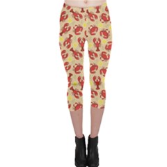 Red Lobster And Crab Lemon And Dill Pattern Capri Leggings by CoolDesigns