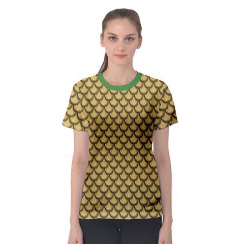 Green Gold Shiny River Fish Scales Women s Sport Mesh Tee by CoolDesigns