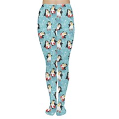 Blue Pattern Funny Penguins Snowflakes On Blue Icy Tights by CoolDesigns