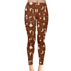 Brown Cute White Cats Pattern Leggings