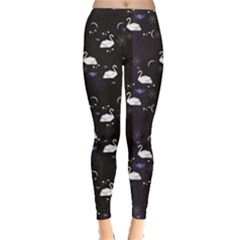 Black Pattern With The Swans Stars And Flowers Women s Leggings