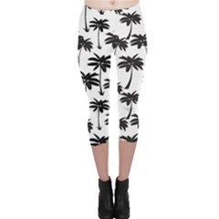 Black Palm Leaf Pattern Capri Leggings