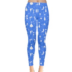 Sky Blue Cute White Cats Pattern Leggings