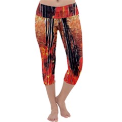Forest Fire Fractal Background Capri Yoga Leggings by Simbadda