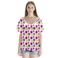 Polka Dot Purple Green Yellow Flutter Sleeve Top by Mariart