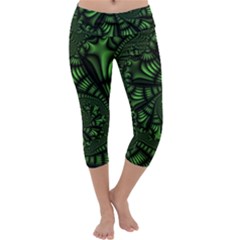 Fractal Drawing Green Spirals Capri Yoga Leggings by Simbadda