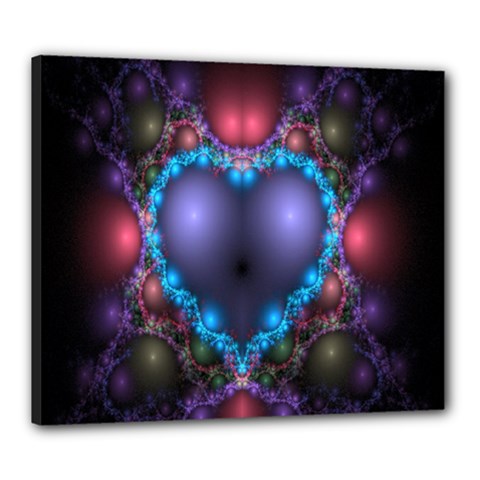 Blue Heart Fractal Image With Help From A Script Canvas 24  X 20  by Simbadda