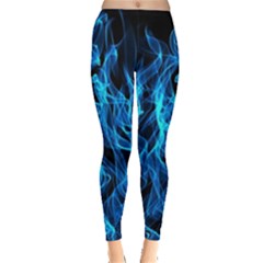 Digitally Created Blue Flames Of Fire Leggings  by Simbadda