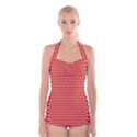 Chevron Wave Red Orange Boyleg Halter Swimsuit  View1