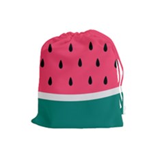 Watermelon Red Green White Black Fruit Drawstring Pouches (large)  by Mariart
