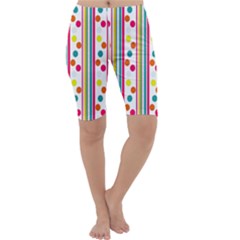 Stripes And Polka Dots Colorful Pattern Wallpaper Background Cropped Leggings  by Nexatart