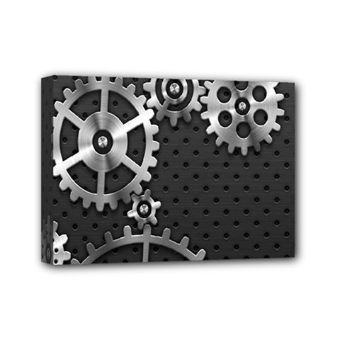 Chain Iron Polka Dot Black Silver Mini Canvas 7  X 5  by Mariart
