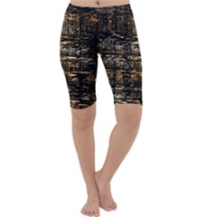 Wood Texture Dark Background Pattern Cropped Leggings  by Nexatart