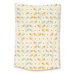 Birds And Daisies Large Tapestry by linceazul