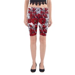 Hand Drawn Red Flowers Pattern Yoga Cropped Leggings by TastefulDesigns