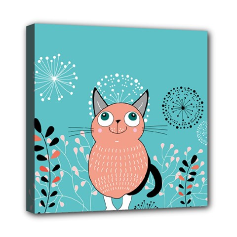 Cat Face Mask Smile Cute Leaf Flower Floral Mini Canvas 8  X 8  by Mariart