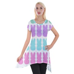 Happy Easter Rabbit Color Green Purple Blue Pink Short Sleeve Side Drop Tunic by Mariart