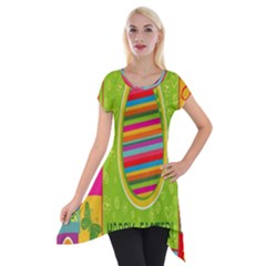 Happy Easter Butterfly Love Flower Floral Color Rainbow Short Sleeve Side Drop Tunic by Mariart