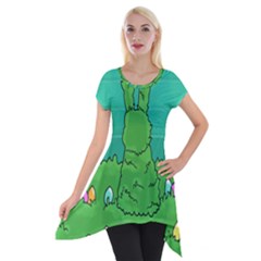 Rabbit Easter Green Blue Egg Short Sleeve Side Drop Tunic by Mariart
