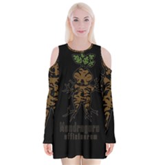 Mandrake Plant Velvet Long Sleeve Shoulder Cutout Dress by Valentinaart