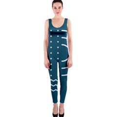 Parachute Water Blue Waves Circle White Onepiece Catsuit by Mariart