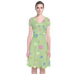 Decorative Dots Pattern Short Sleeve Front Wrap Dress by ValentinaDesign