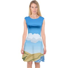 Grid Sky Course Texture Sun Capsleeve Midi Dress by Nexatart