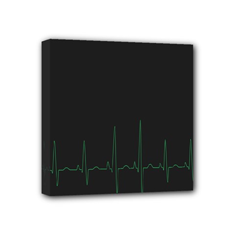 Heart Rate Line Green Black Wave Chevron Waves Mini Canvas 4  X 4  by Mariart
