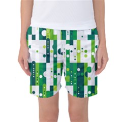 Generative Art Experiment Rectangular Circular Shapes Polka Green Vertical Women s Basketball Shorts