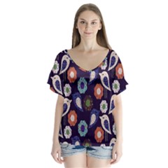 Cute Birds Seamless Pattern Flutter Sleeve Top by Nexatart