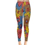 Background With Multi Color Floral Pattern Leggings 