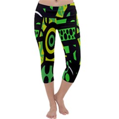 Half Grower Banner Polka Dots Circle Plaid Green Black Yellow Capri Yoga Leggings by Mariart