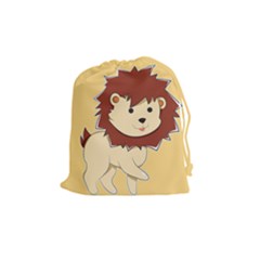 Happy Cartoon Baby Lion Drawstring Pouches (medium)  by Catifornia
