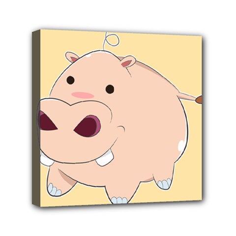 Happy Cartoon Baby Hippo Mini Canvas 6  X 6  by Catifornia