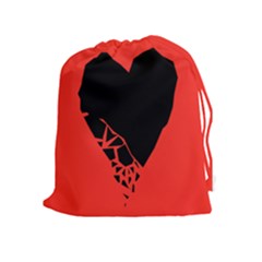 Broken Heart Tease Black Red Drawstring Pouches (extra Large) by Mariart