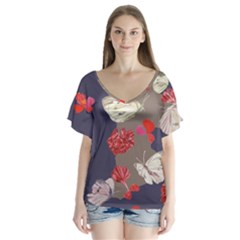 Original Butterfly Carnation Flutter Sleeve Top by Mariart