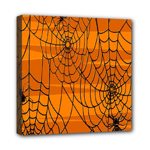 Vector Seamless Pattern With Spider Web On Orange Mini Canvas 8  X 8  by BangZart