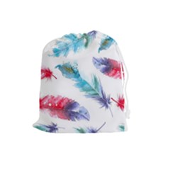 Watercolor Feather Background Drawstring Pouches (large)  by LimeGreenFlamingo
