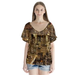 New York City At Night Future City Night Flutter Sleeve Top by BangZart
