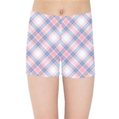 Pastel Pink And Blue Plaid Kids Sports Shorts by NorthernWhimsy