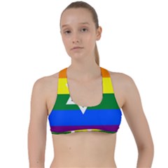 Gay Pride Israel Flag Criss Cross Racerback Sports Bra by Valentinaart
