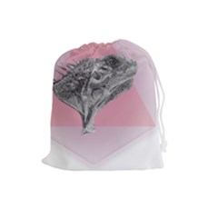 Lizard Hexagon Rosa Mandala Emblem Drawstring Pouches (large)  by Nexatart