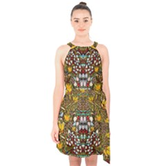 Fantasy Forest And Fantasy Plumeria In Peace Halter Collar Waist Tie Chiffon Dress by pepitasart