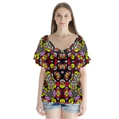 Queen Design 456 V-neck Flutter Sleeve Top by MRTACPANS