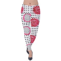 Fruit Patterns Bouffants Broken Hearts Dragon Polka Dots Red Black Velvet Leggings by Mariart