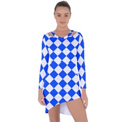 Blue White Diamonds Seamless Asymmetric Cut-out Shift Dress by Nexatart