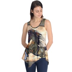 Steampunk, Wonderful Steampunk Horse With Clocks And Gears, Golden Design Sleeveless Tunic by FantasyWorld7