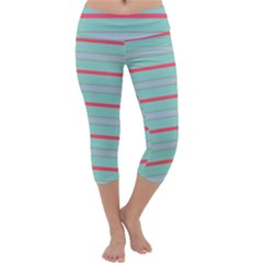 Horizontal Line Blue Red Capri Yoga Leggings by Mariart
