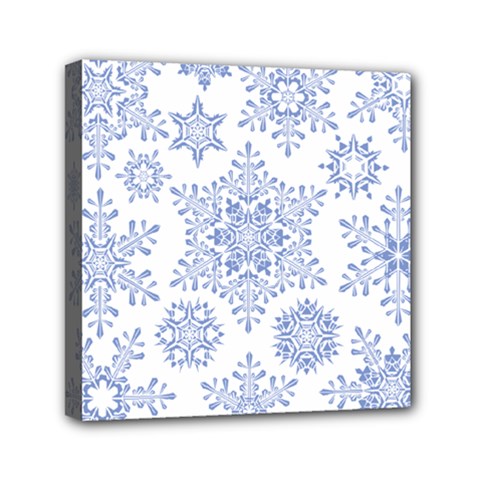 Snowflakes Blue White Cool Mini Canvas 6  X 6  by Mariart